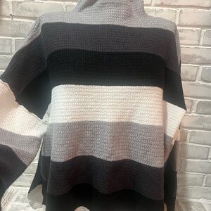 Striped Black and Gray Women's Sweater with Zipper back